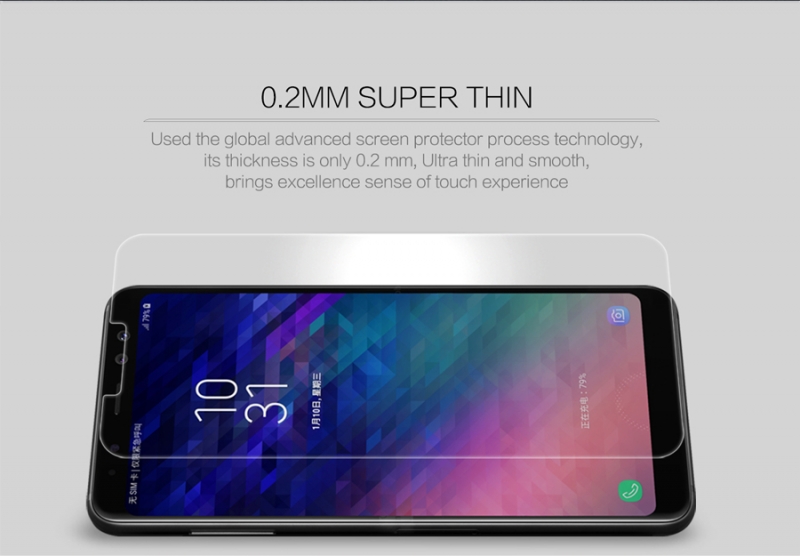 Miếng Dán Kính Cường Lực Samsung Galaxy A8 Plus 2018 Nillkin 9H + Pro có khả năng chống dầu, hạn chế bám vân tay cảm giác lướt cũng nhẹ nhàng hơn.